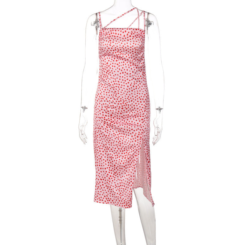 Trendy Slim Print Sling Slit Dress
