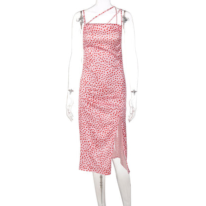 Trendy Slim Print Sling Slit Dress